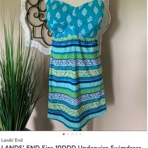 LANDS’ END Size 10DDD Underwire Swimdress Swimsuit with Adjustable Straps